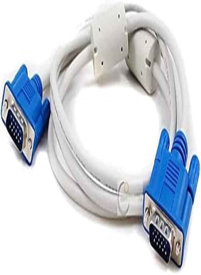 VGA Cable 1.5m – 15-Pin Male to Male, White Video Connector